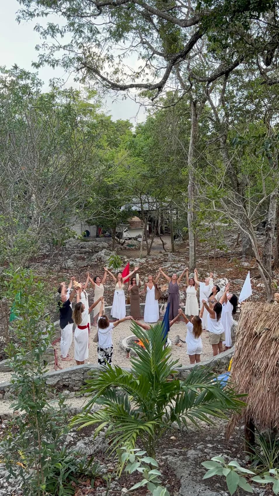 Community meditation circle during a spiritual retreat in the Maya Jungle of Tulum