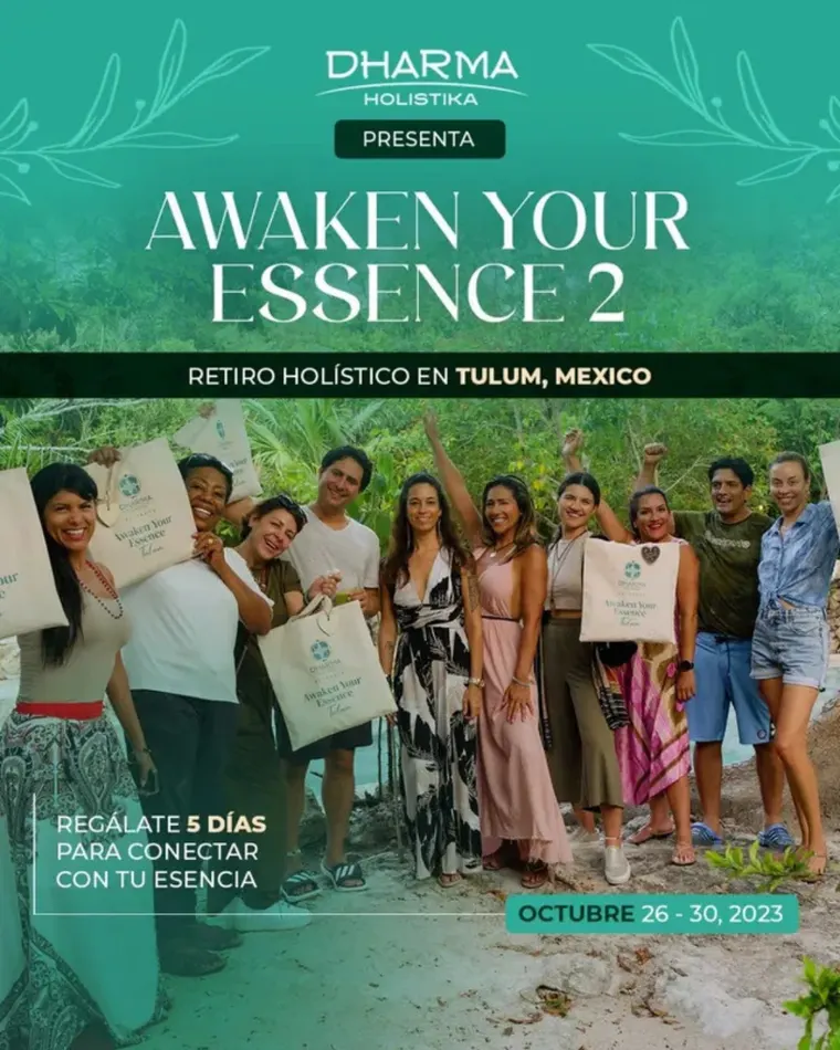 Awaken Your Essence II retreat flyer at Pepem, Tulum, Mexico
