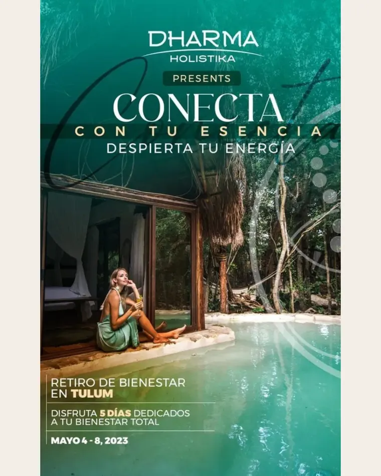 Conecta con tu Esencia retreat flyer at Pepem, Tulum, Mexico
