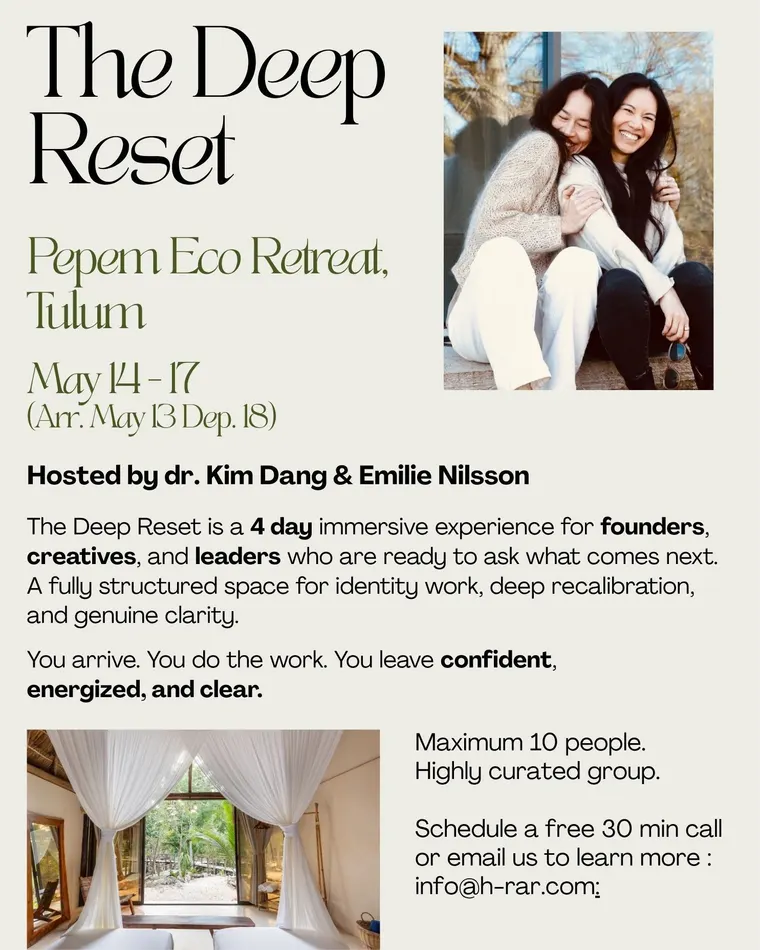 The Deep Reset retreat flyer at Pepem, Tulum, Mexico