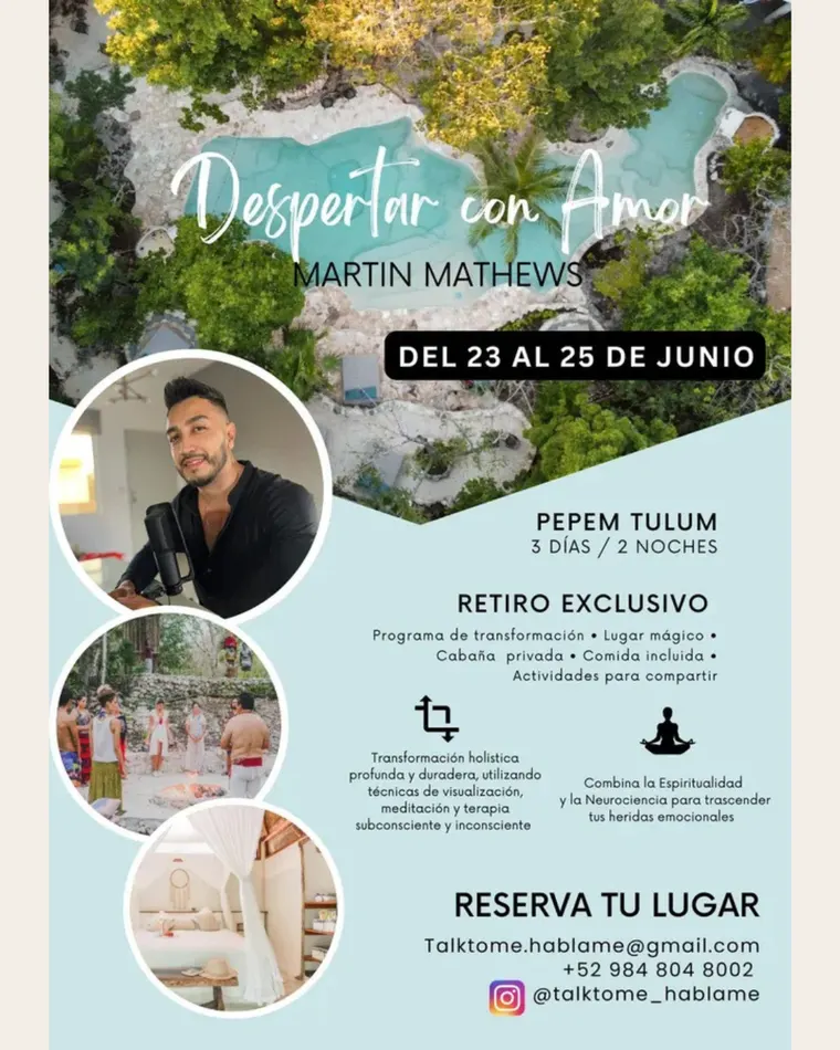 Despertar con Amor con Martin Mathews retreat flyer at Pepem, Tulum, Mexico