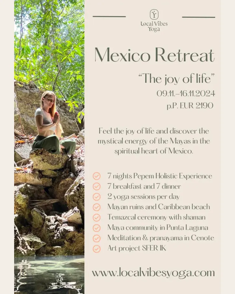 Local Vibes retreat flyer at Pepem, Tulum, Mexico