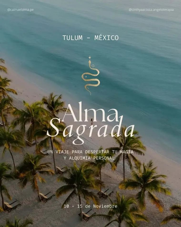Alma Sagrada retreat flyer at Pepem, Tulum, Mexico