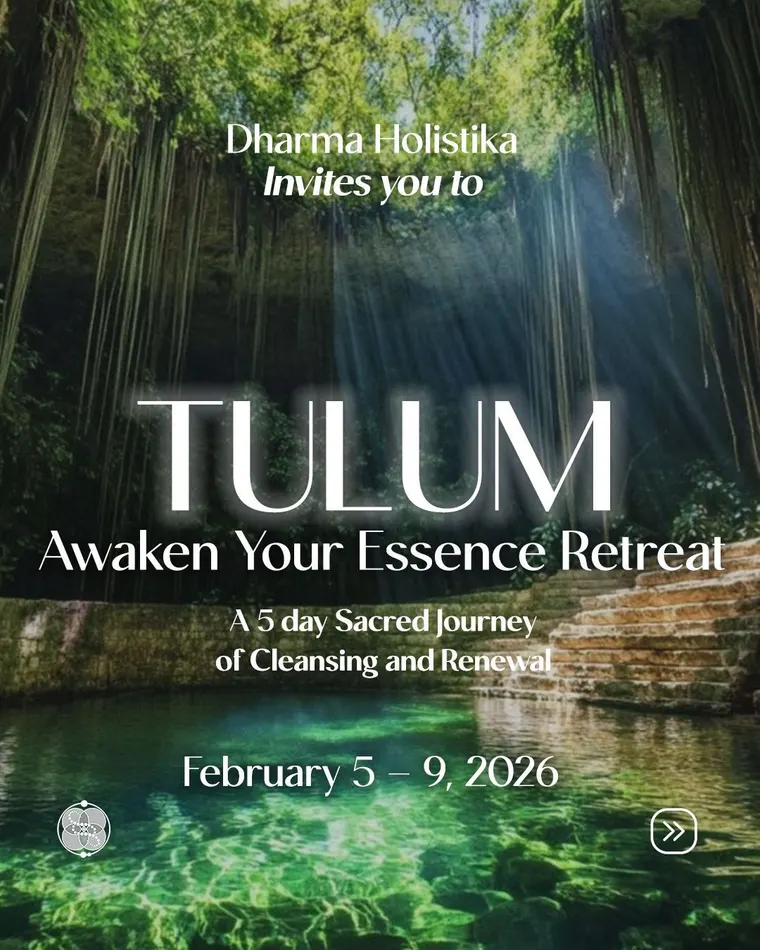 Awaken Your Essence retreat flyer at Pepem, Tulum, Mexico