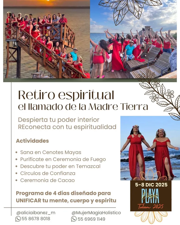 El Llamado de la Madre Tierra retreat flyer at Pepem, Tulum, Mexico