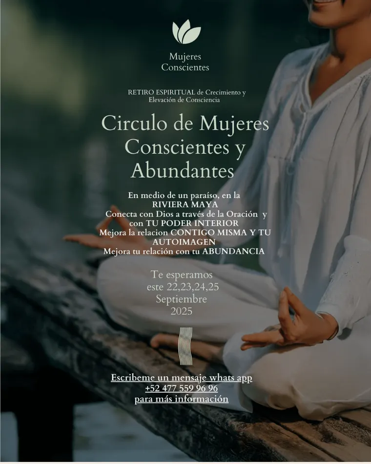 Mujeres Conscientes retreat flyer at Pepem, Tulum, Mexico