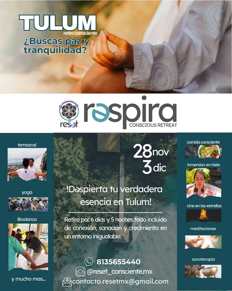 Respira retreat flyer at Pepem, Tulum, Mexico