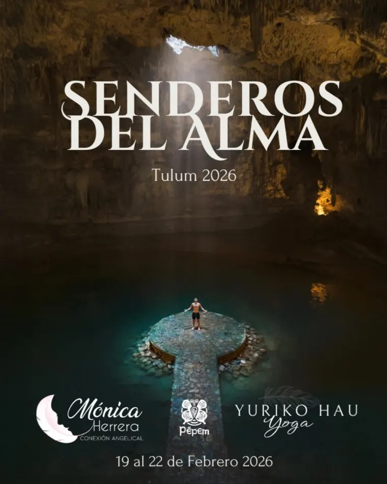 Senderos del Alma retreat flyer at Pepem, Tulum, Mexico
