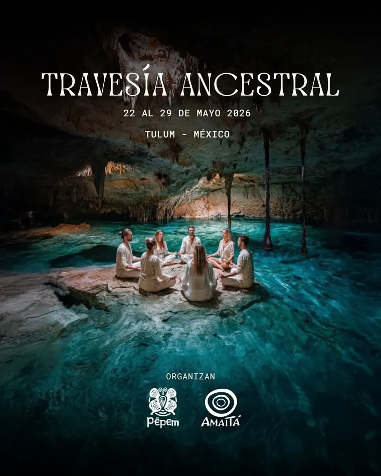 Travesía Ancestral retreat flyer at Pepem, Tulum, Mexico