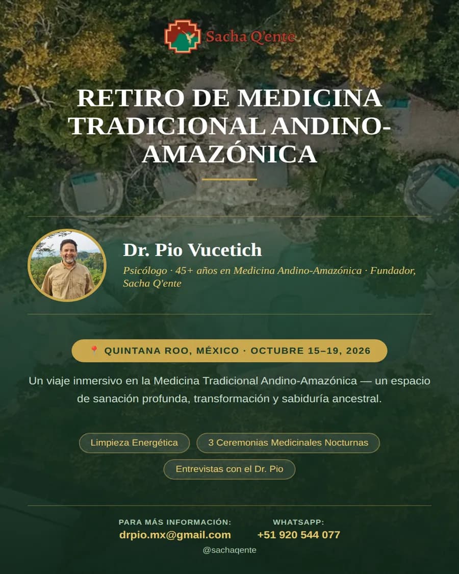 Traditional Andean-Amazonian Medicine retreat flyer at Pepem, Tulum — October 15–19, 2026