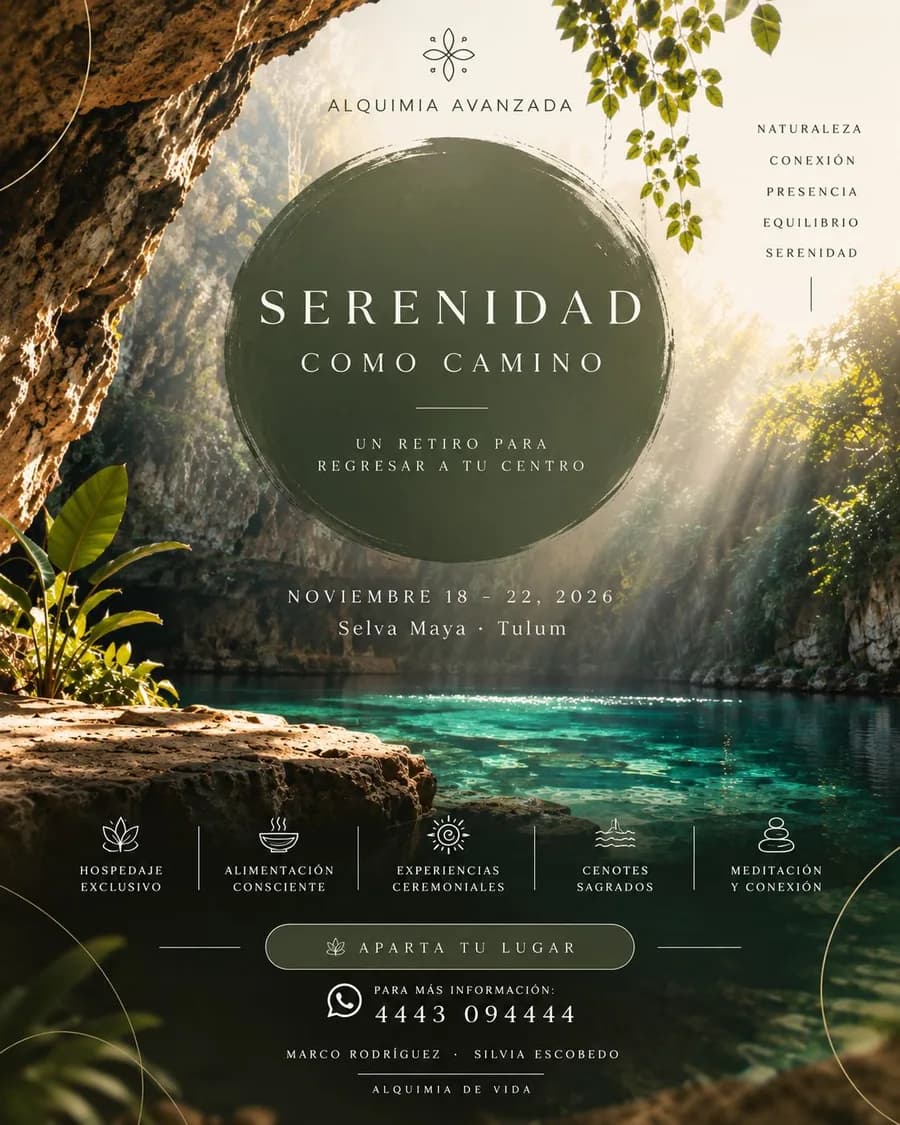 Flyer del retiro Serenidad como Camino en Pepem, Tulum — 18–22 de noviembre de 2026
