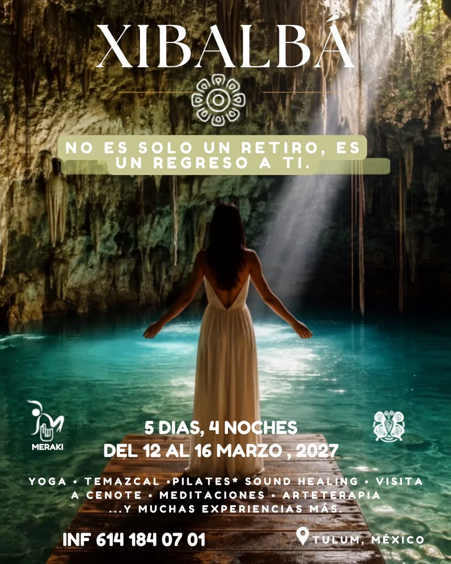 Flyer del retiro Xibalbá · El Viaje Interior en Pepem, Tulum — 12–16 de marzo de 2027