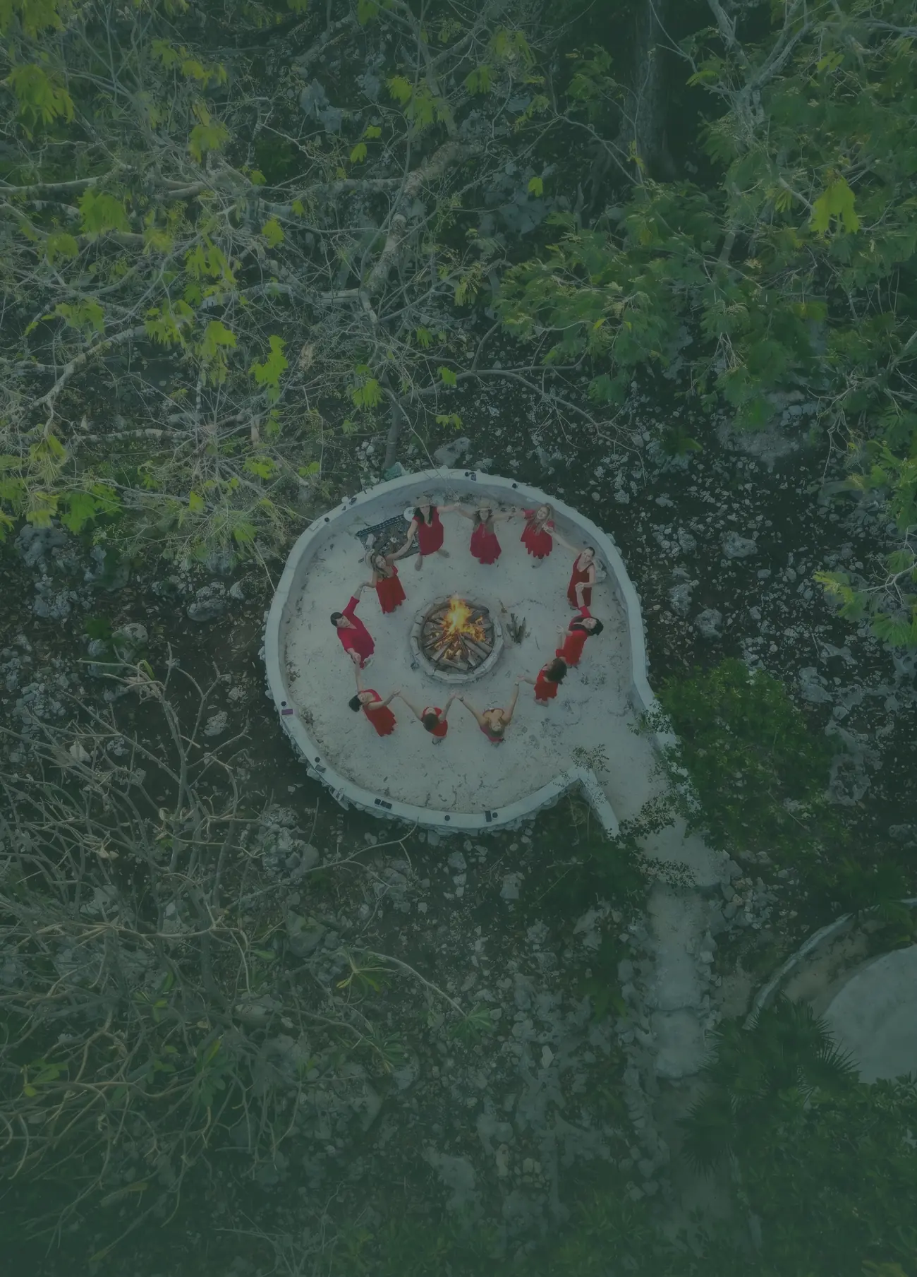 Sacred fire circle in the jungle at Pepem retreat center, Tulum